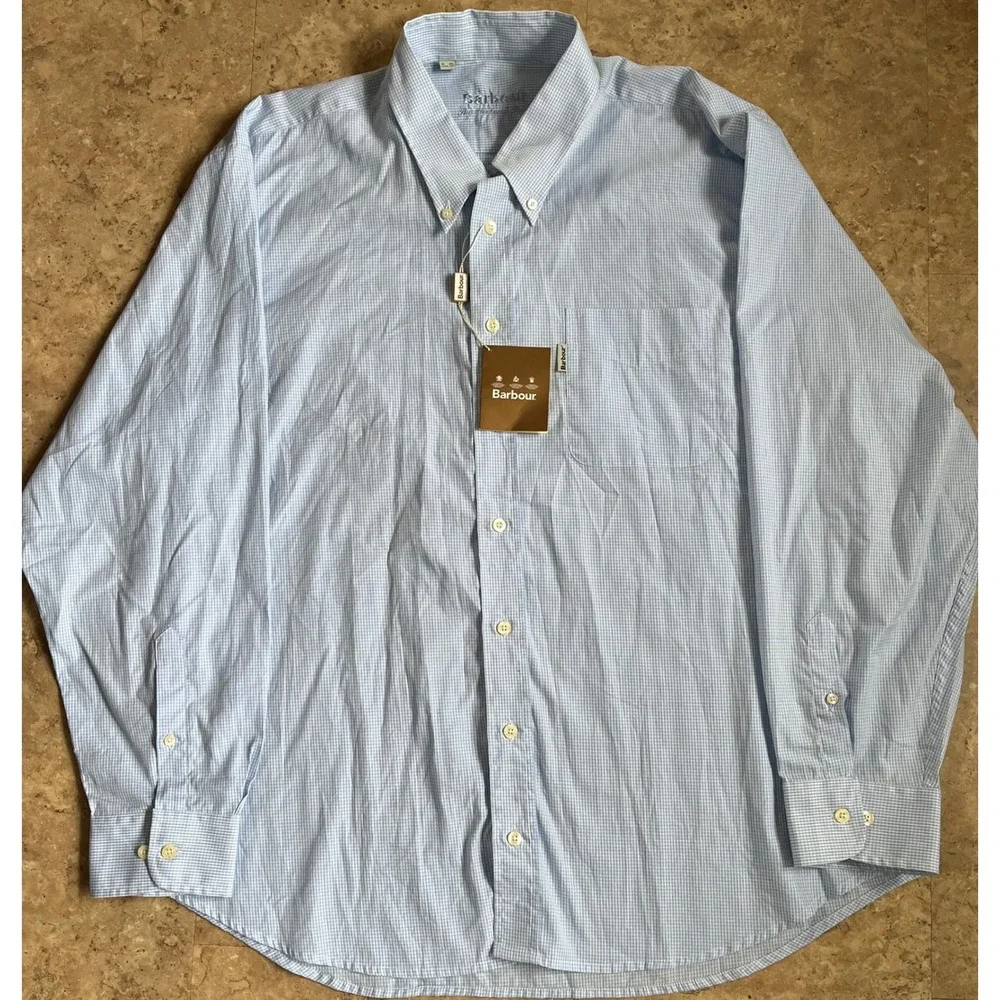 Barbour NWT Men's Blue Gingham Long Sleeve Button Down Shirt Weekend 174 Sz 2XL - Picture 2 of 9